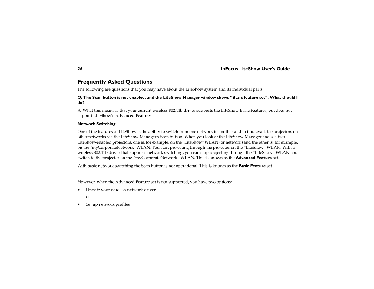 Frequently asked questions | InFocus LiteShow network adapter User Manual | Page 31 / 52