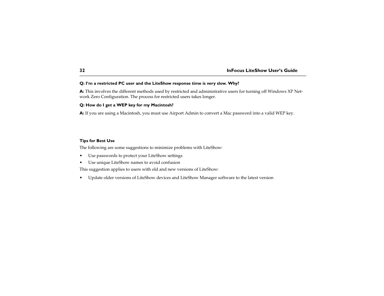 Tips for best use | InFocus LiteShow network adapter User Manual | Page 37 / 52