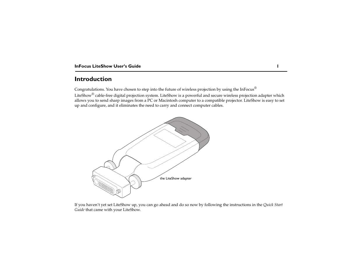 Introduction, Introduction 1 | InFocus LiteShow network adapter User Manual | Page 6 / 52