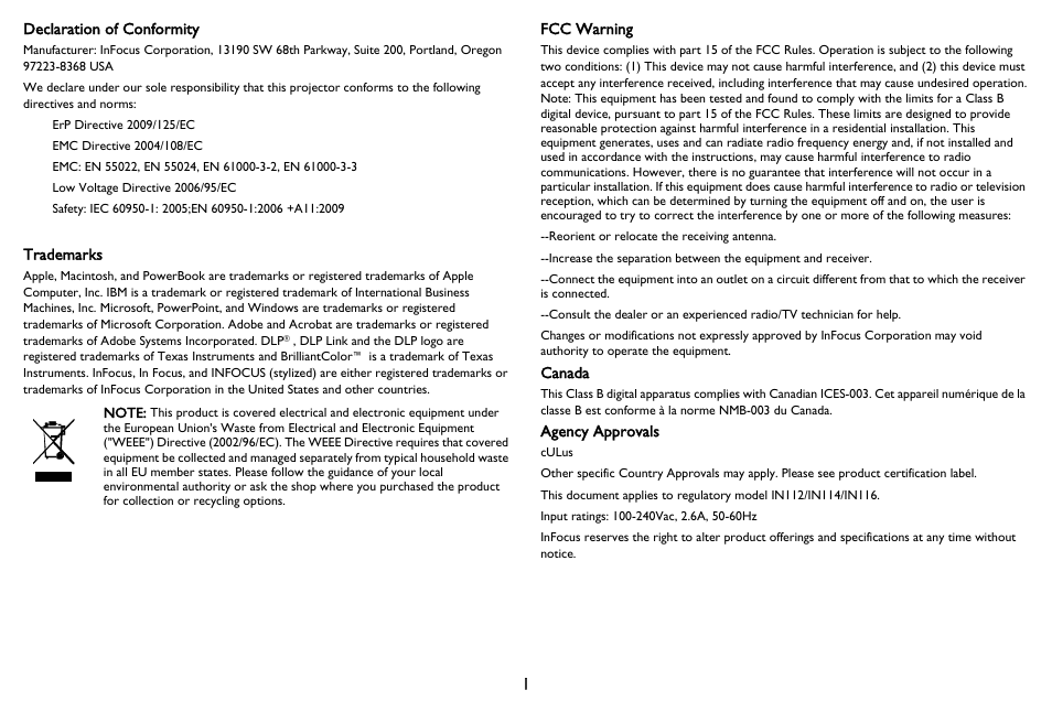 InFocus IN116 User Manual | Page 2 / 35