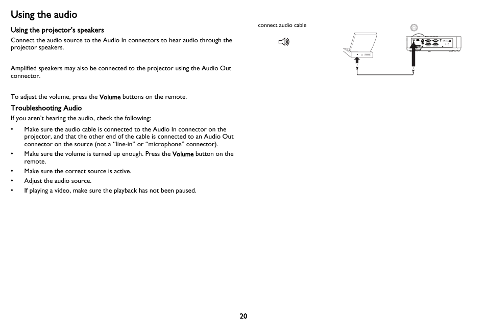 Using the audio | InFocus IN116 User Manual | Page 21 / 35