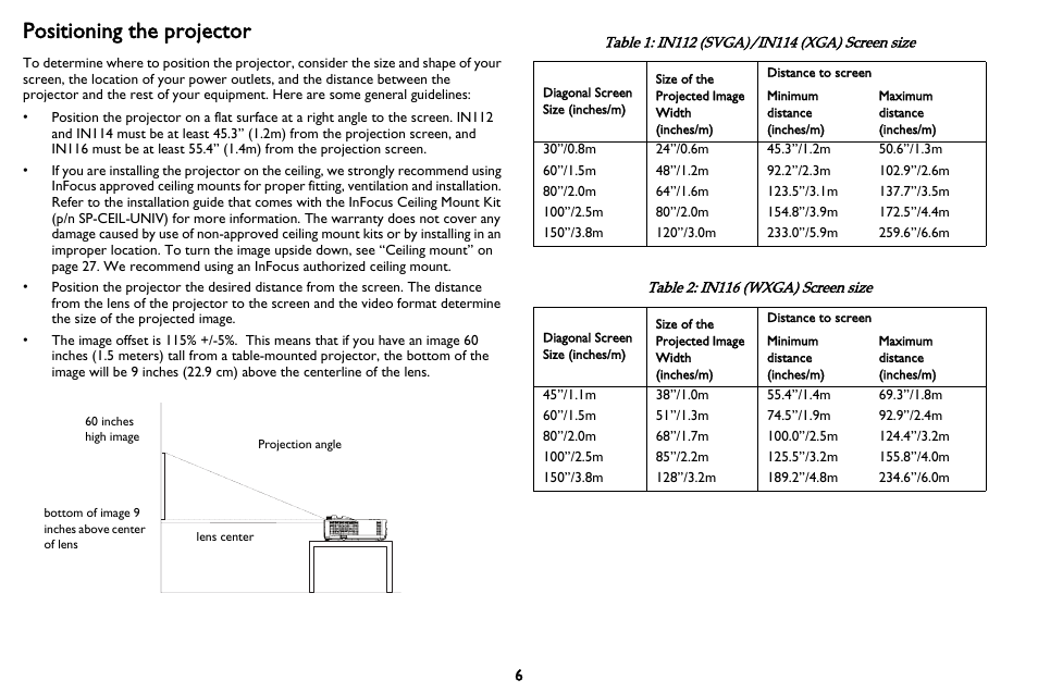 Positioning the projector | InFocus IN116 User Manual | Page 7 / 35