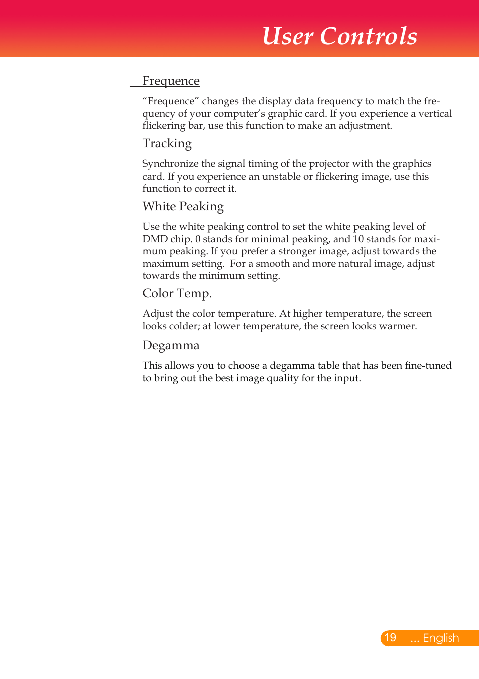 User controls | InFocus X6 User Manual | Page 20 / 37