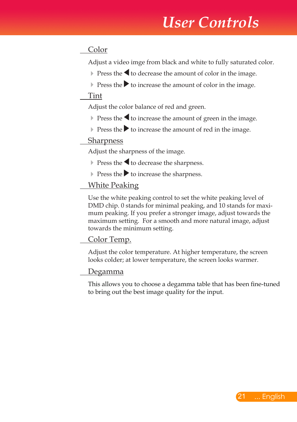 User controls | InFocus X6 User Manual | Page 22 / 37