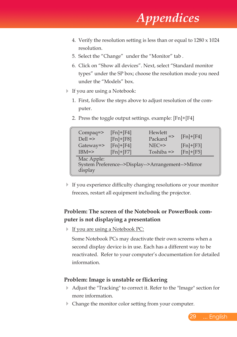 Appendices | InFocus X6 User Manual | Page 30 / 37