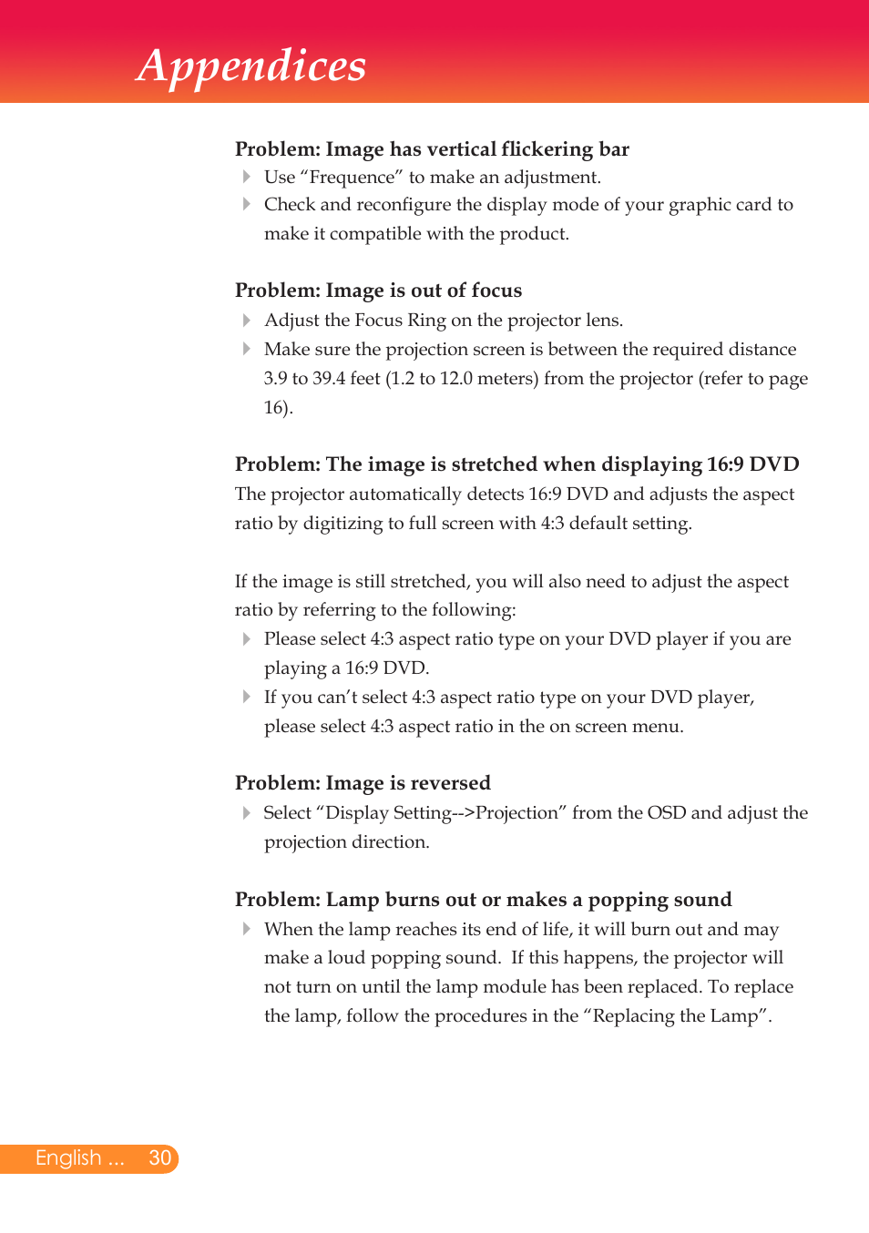 Appendices | InFocus X6 User Manual | Page 31 / 37