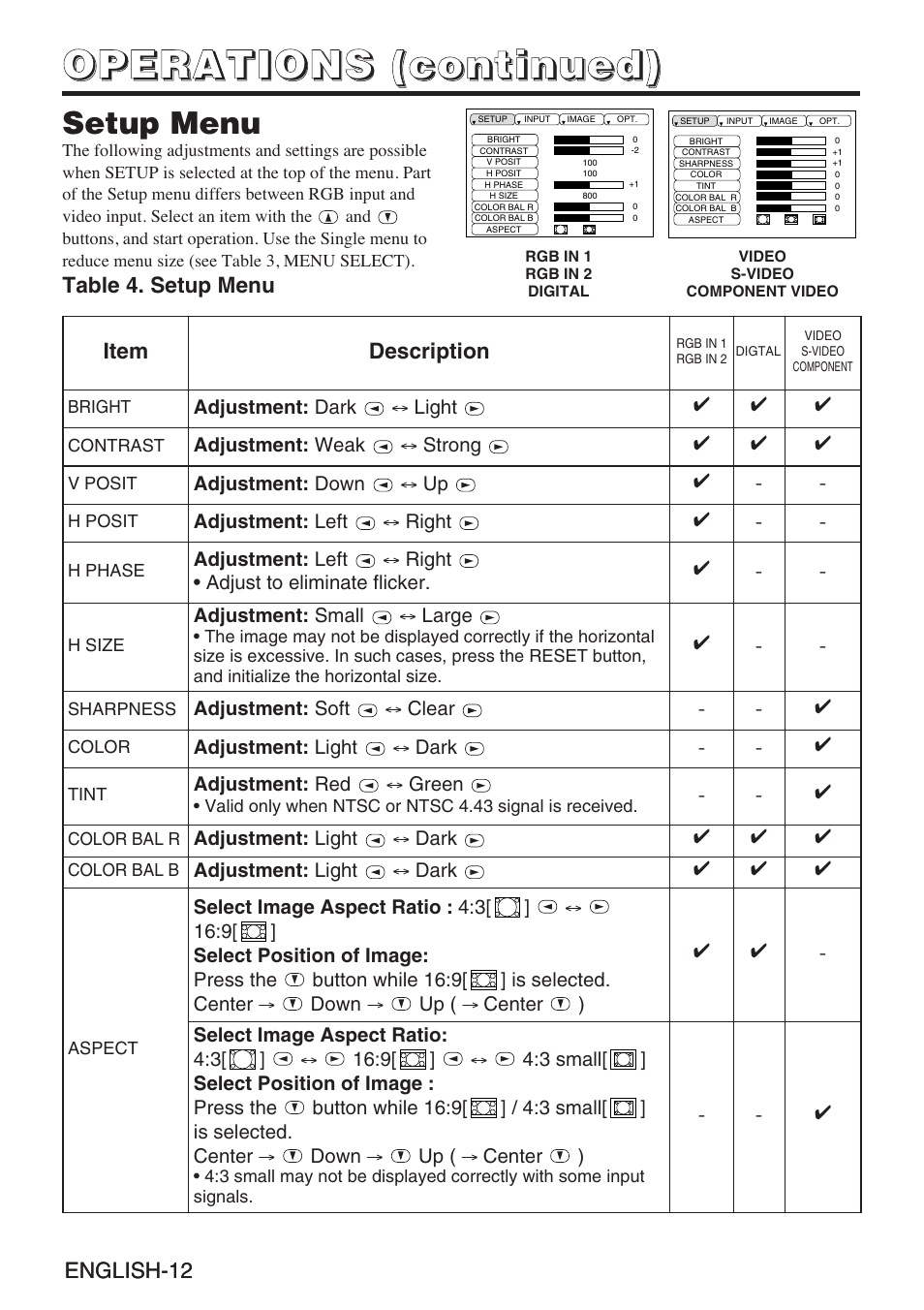 Setup menu | InFocus liquid crystal User Manual | Page 14 / 26