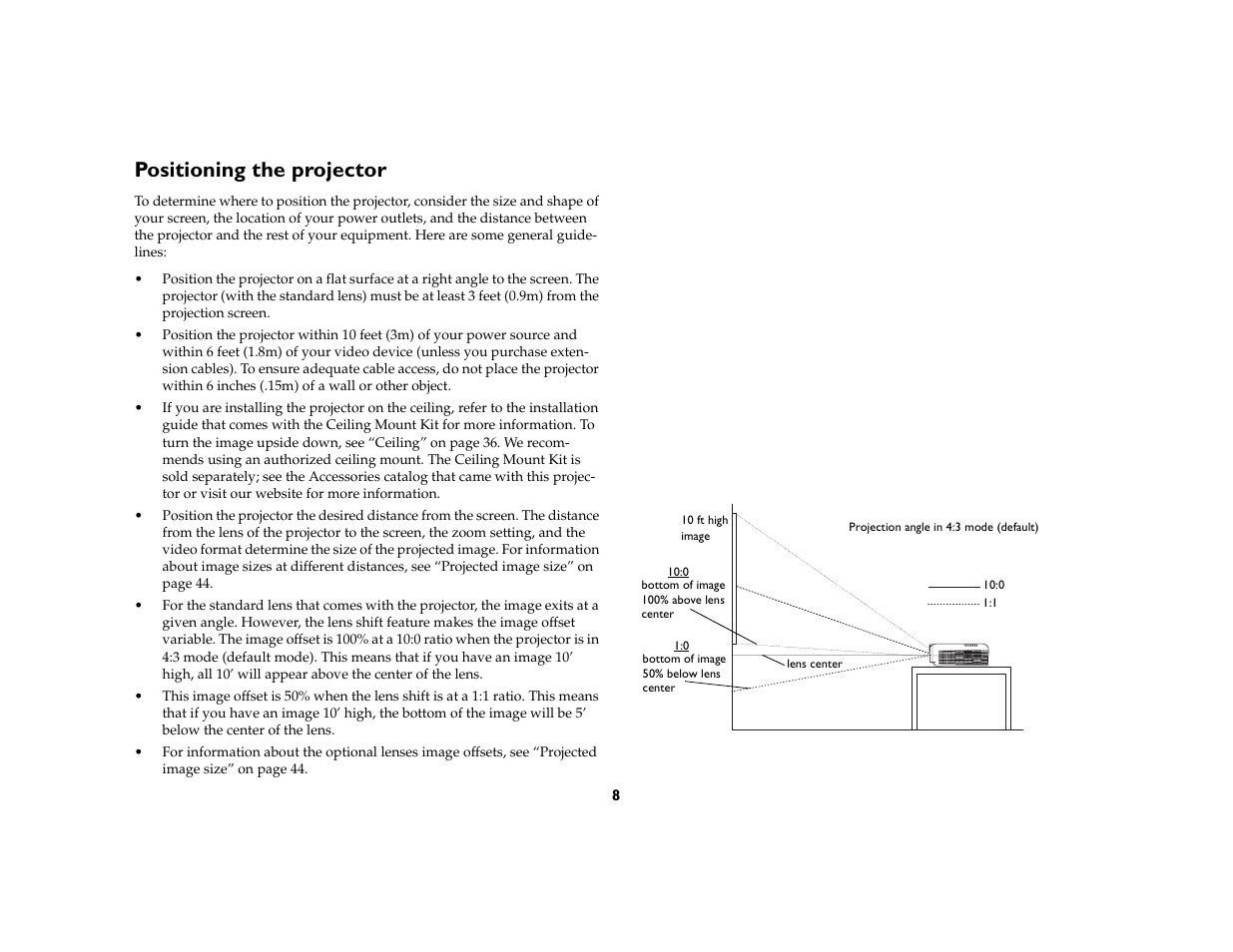 Positioning the projector | InFocus DP8400x User Manual | Page 9 / 61