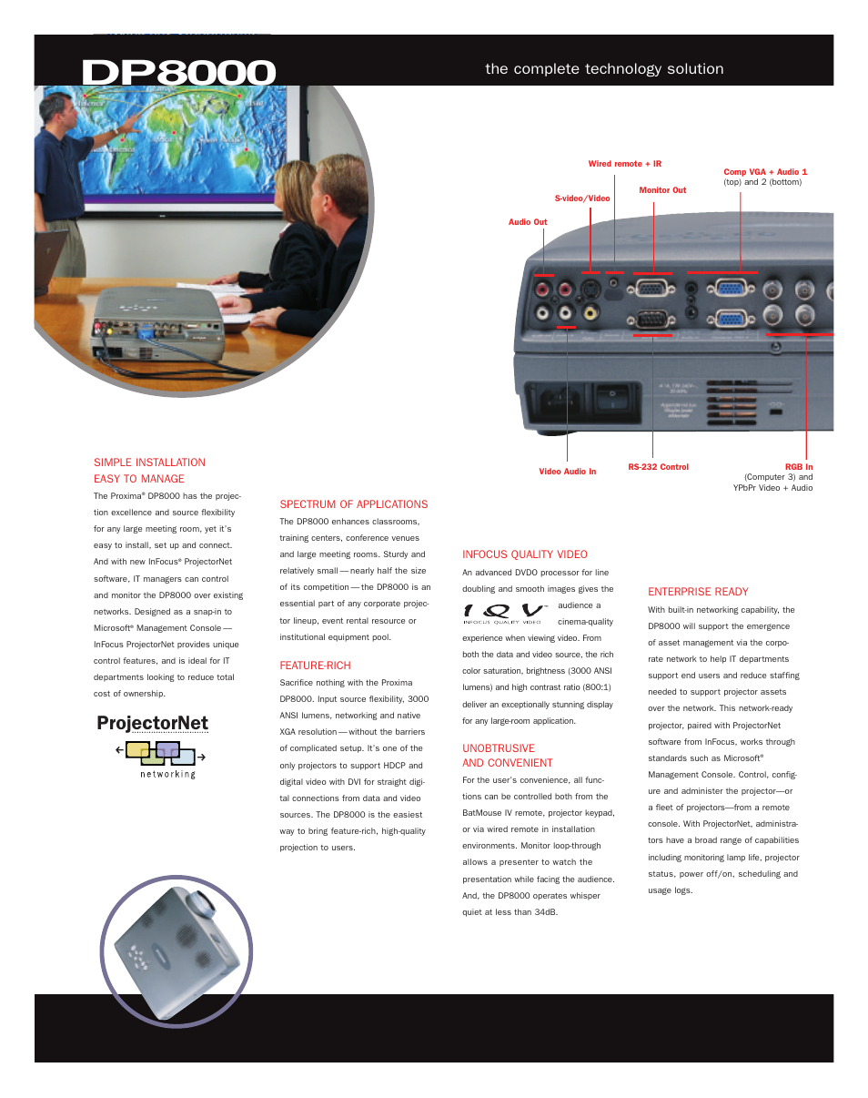 Dp8000, Projectornet, The complete technology solution | InFocus DP8000 User Manual | Page 2 / 4