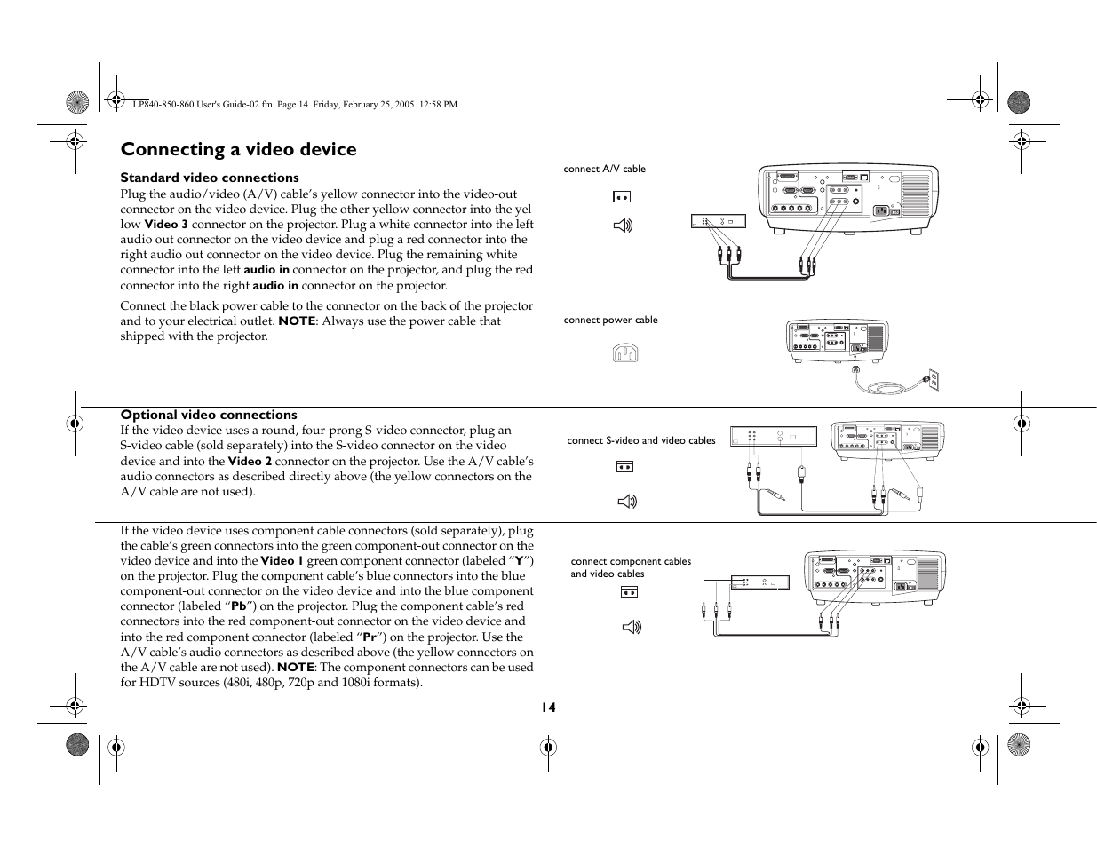 Connecting a video device | InFocus INTEGRATION LP840 User Manual | Page 16 / 60