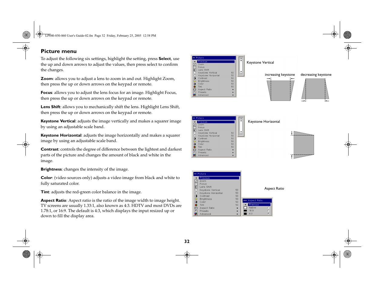 Picture menu | InFocus INTEGRATION LP840 User Manual | Page 34 / 60