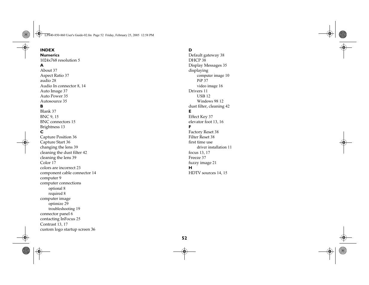 InFocus INTEGRATION LP840 User Manual | Page 54 / 60