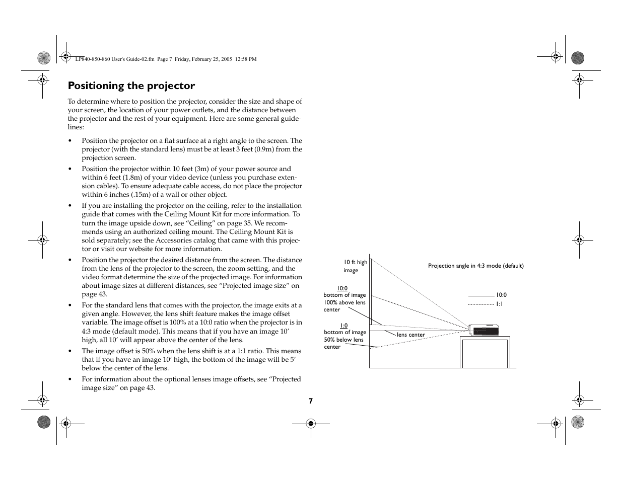 Positioning the projector | InFocus INTEGRATION LP840 User Manual | Page 9 / 60