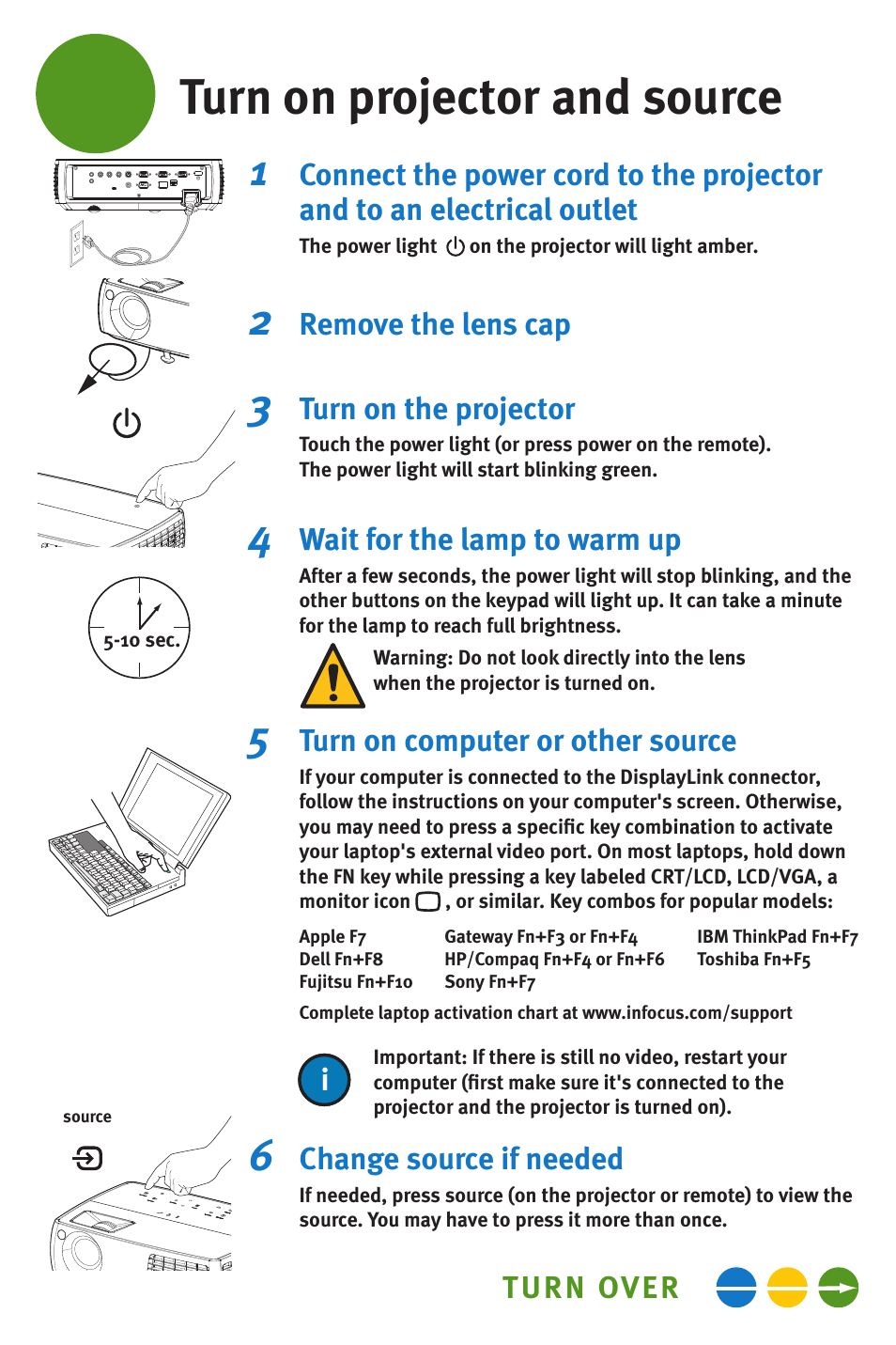 Turn on projector and source | InFocus DISPLAY LINK IN3104 User Manual | Page 4 / 8