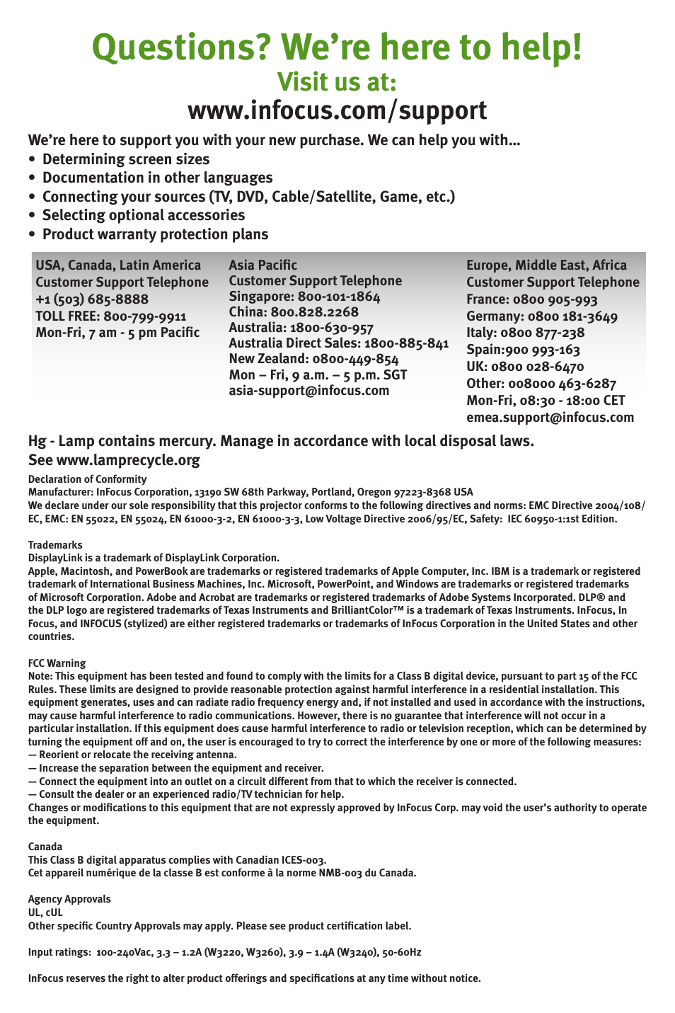 Questions? we’re here to help | InFocus DISPLAY LINK IN3104 User Manual | Page 8 / 8