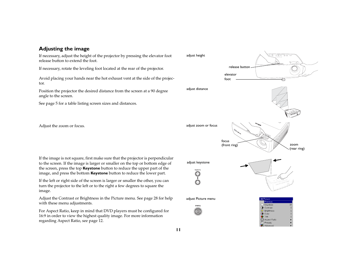 Adjusting the image | InFocus IN20 User Manual | Page 12 / 41