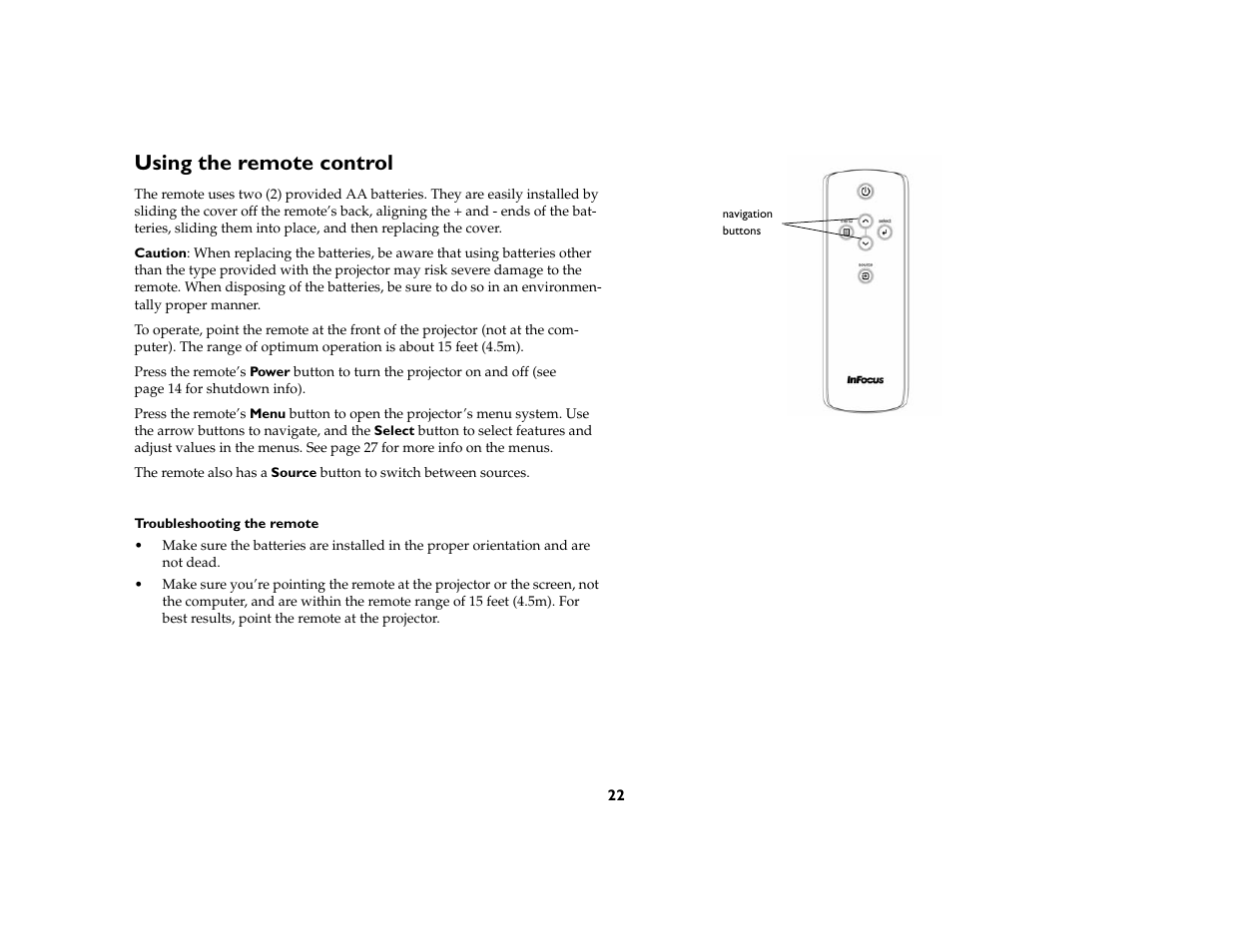 Using the remote control | InFocus IN20 User Manual | Page 23 / 41