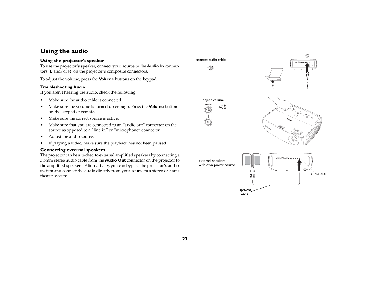 Using the audio | InFocus IN20 User Manual | Page 24 / 41
