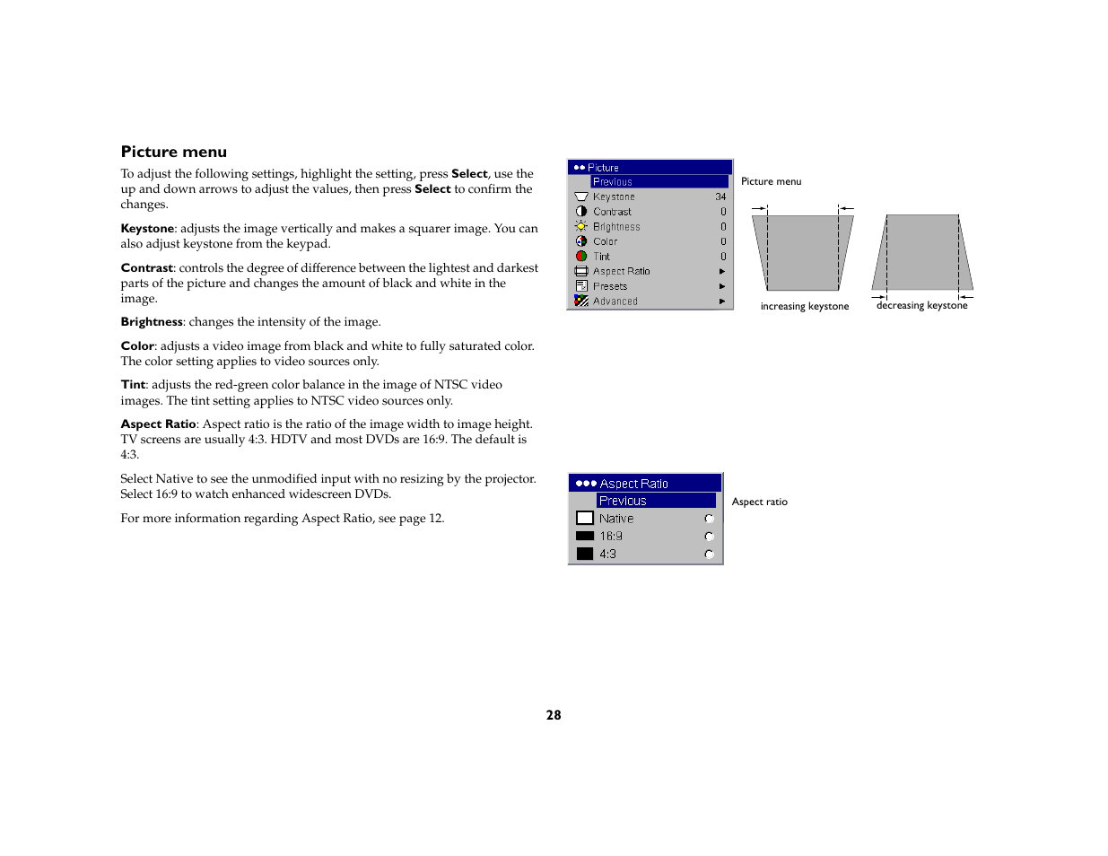 Picture menu | InFocus IN20 User Manual | Page 29 / 41