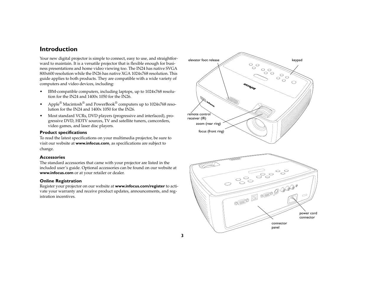 Introduction, Introduction 3 | InFocus IN20 User Manual | Page 4 / 41