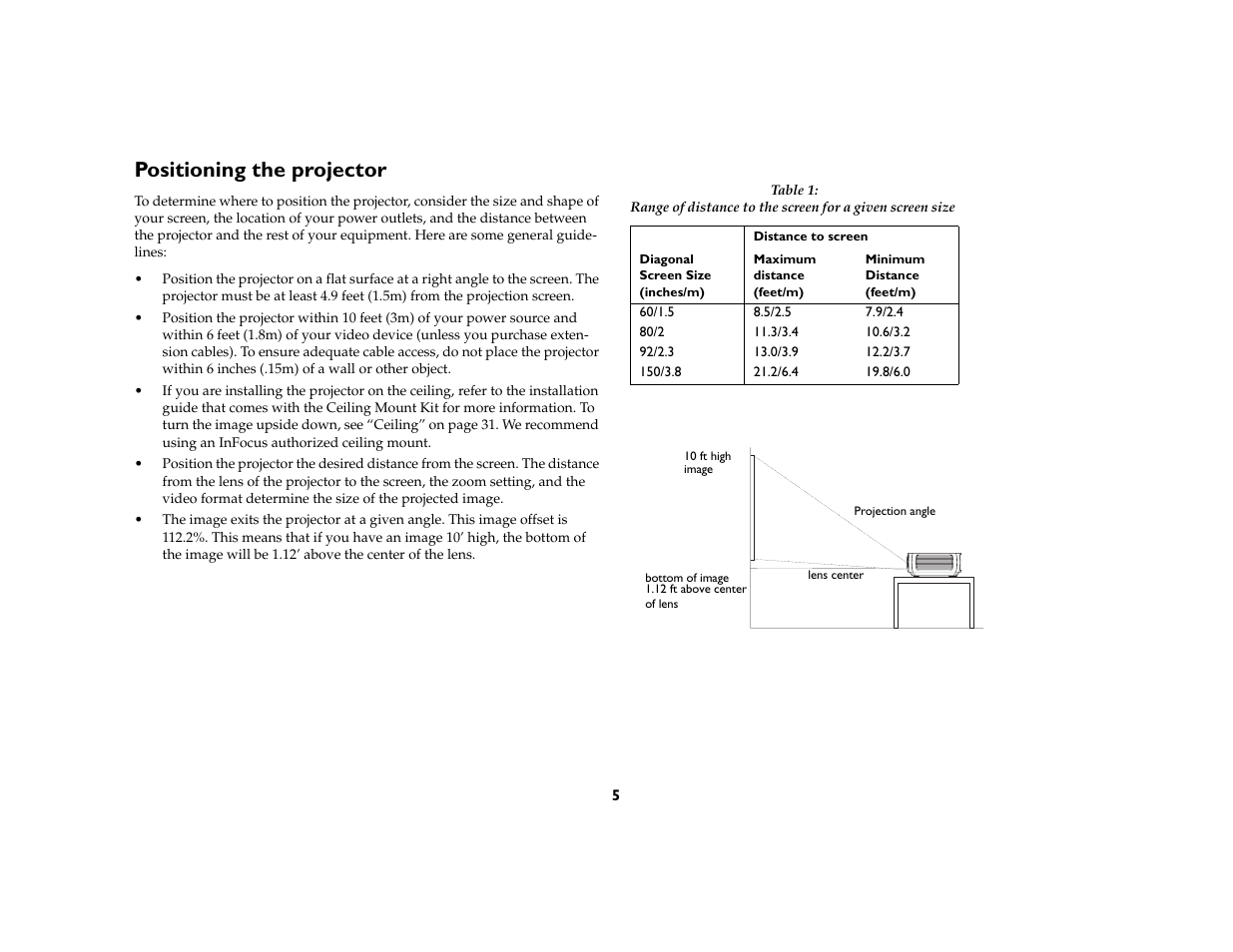 Positioning the projector | InFocus IN20 User Manual | Page 6 / 41