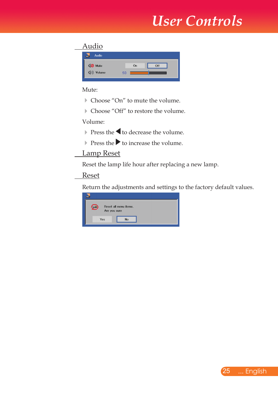 User controls | InFocus X9 User Manual | Page 26 / 37