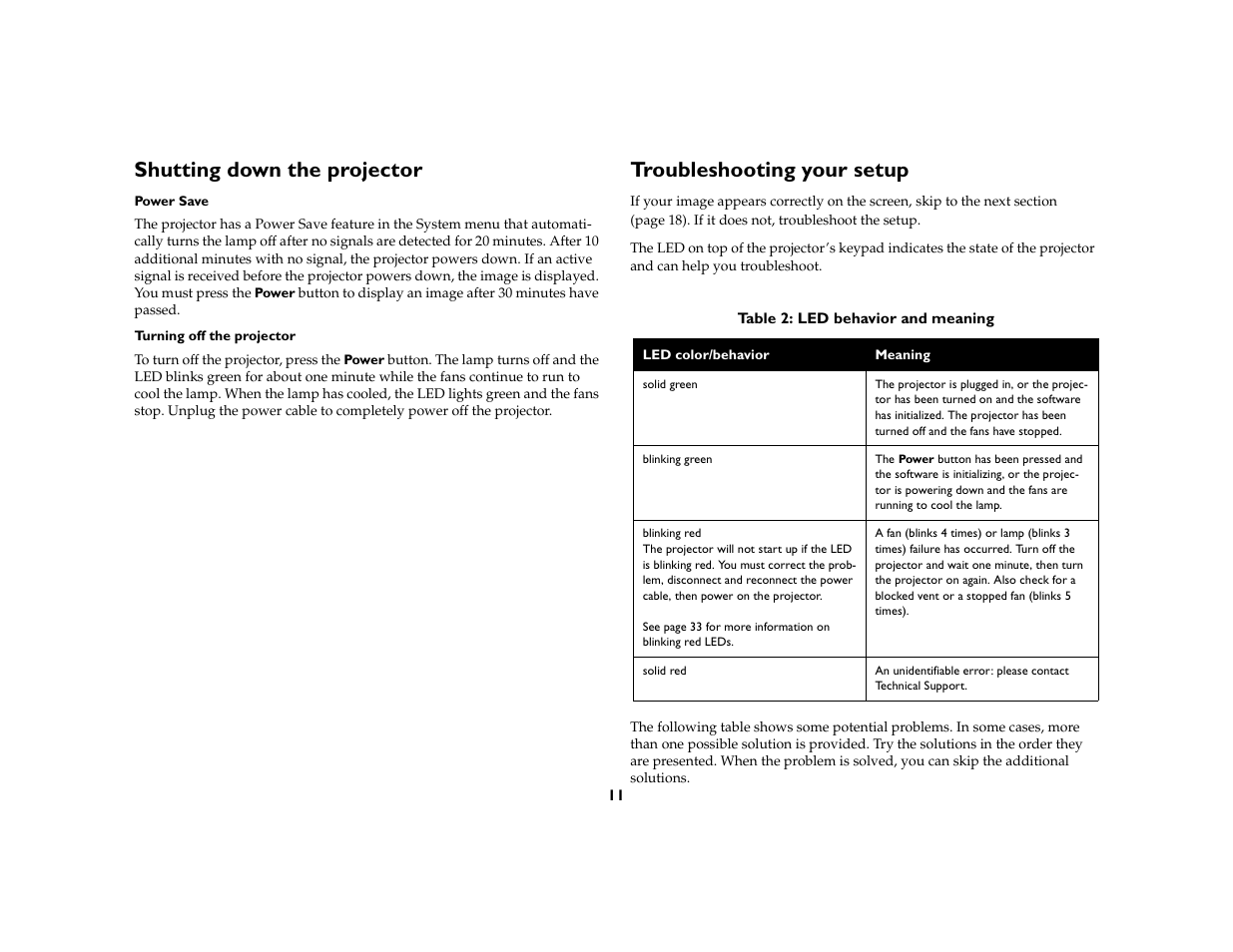 Shutting down the projector, Troubleshooting your setup | InFocus 5700 User Manual | Page 11 / 43