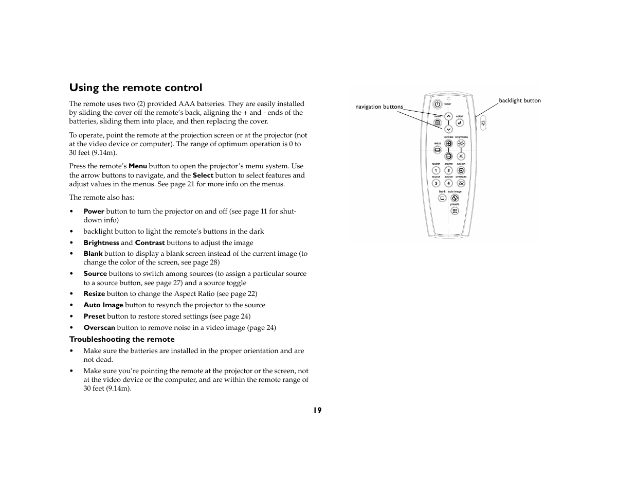 Using the remote control | InFocus 5700 User Manual | Page 19 / 43