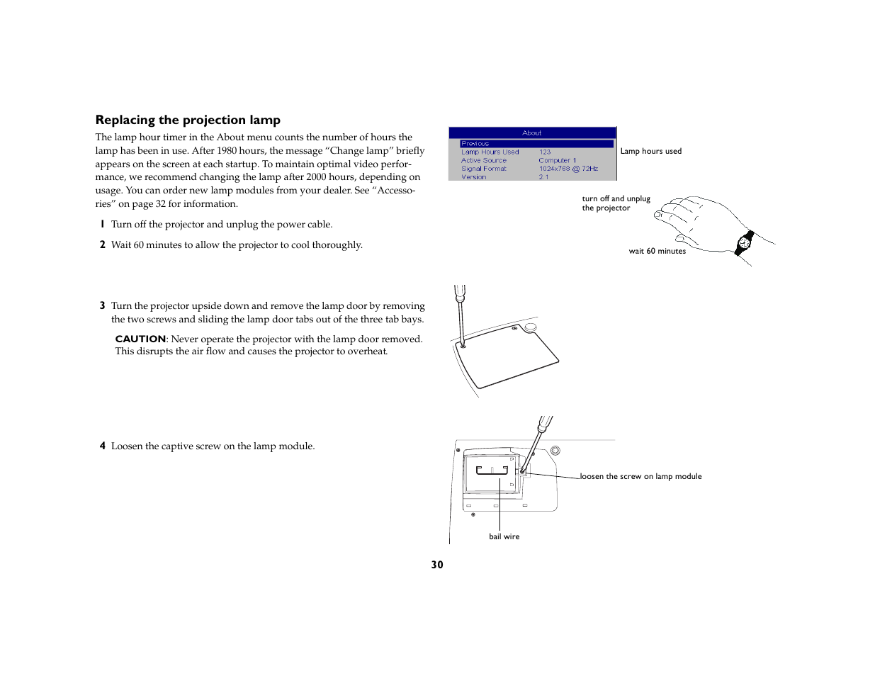 Replacing the projection lamp | InFocus 5700 User Manual | Page 30 / 43