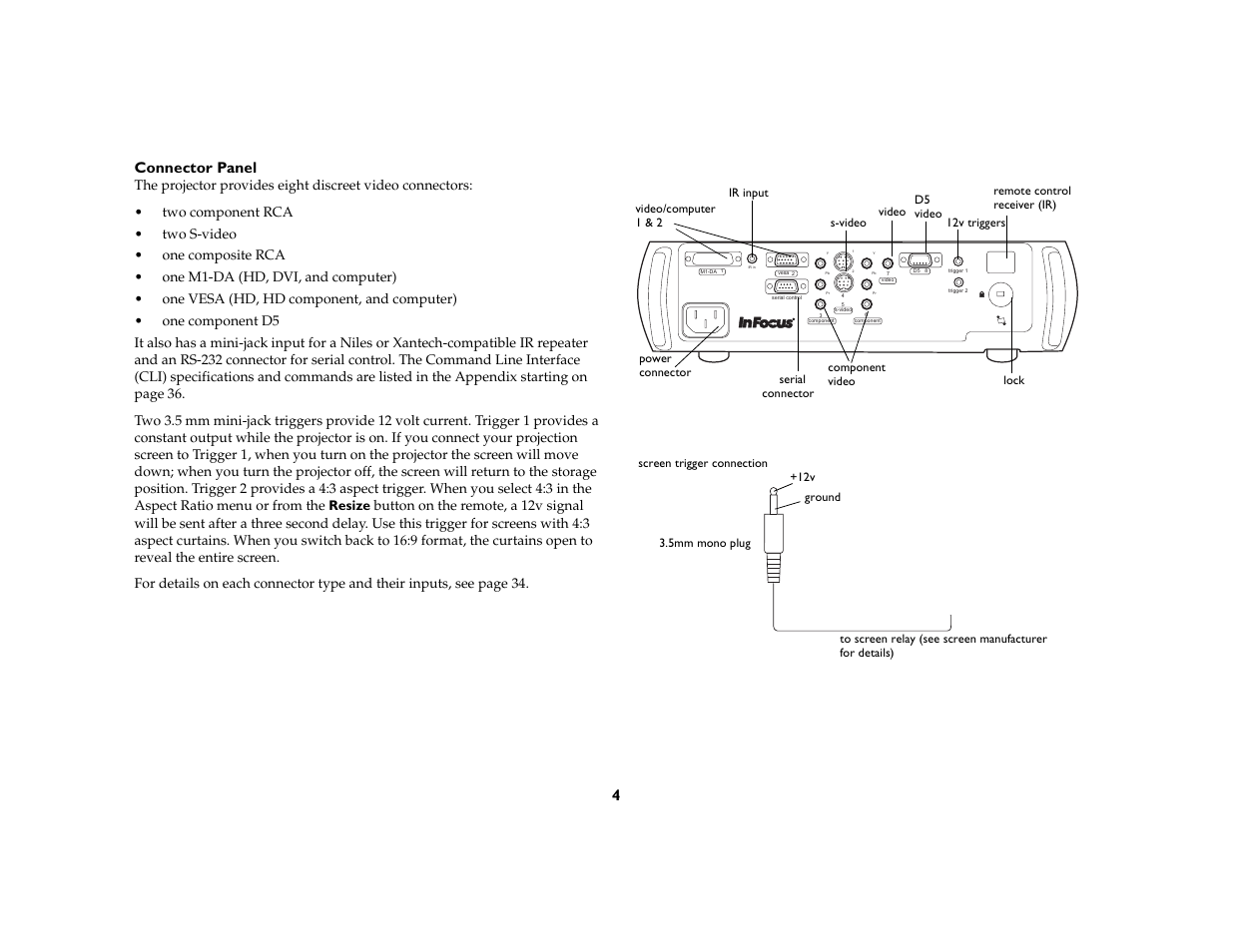 4connector panel | InFocus 5700 User Manual | Page 4 / 43