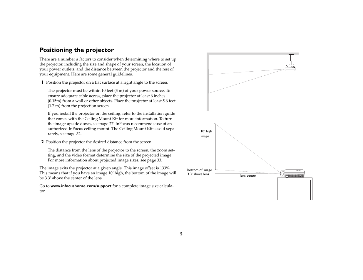 Positioning the projector | InFocus 5700 User Manual | Page 5 / 43