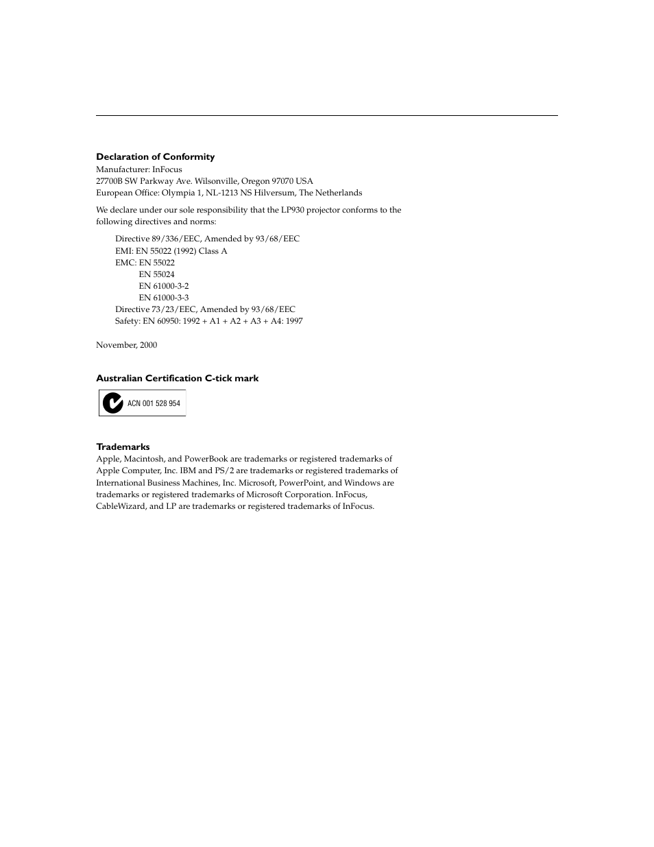 InFocus XGA multimedia projector LP930 User Manual | Page 2 / 77