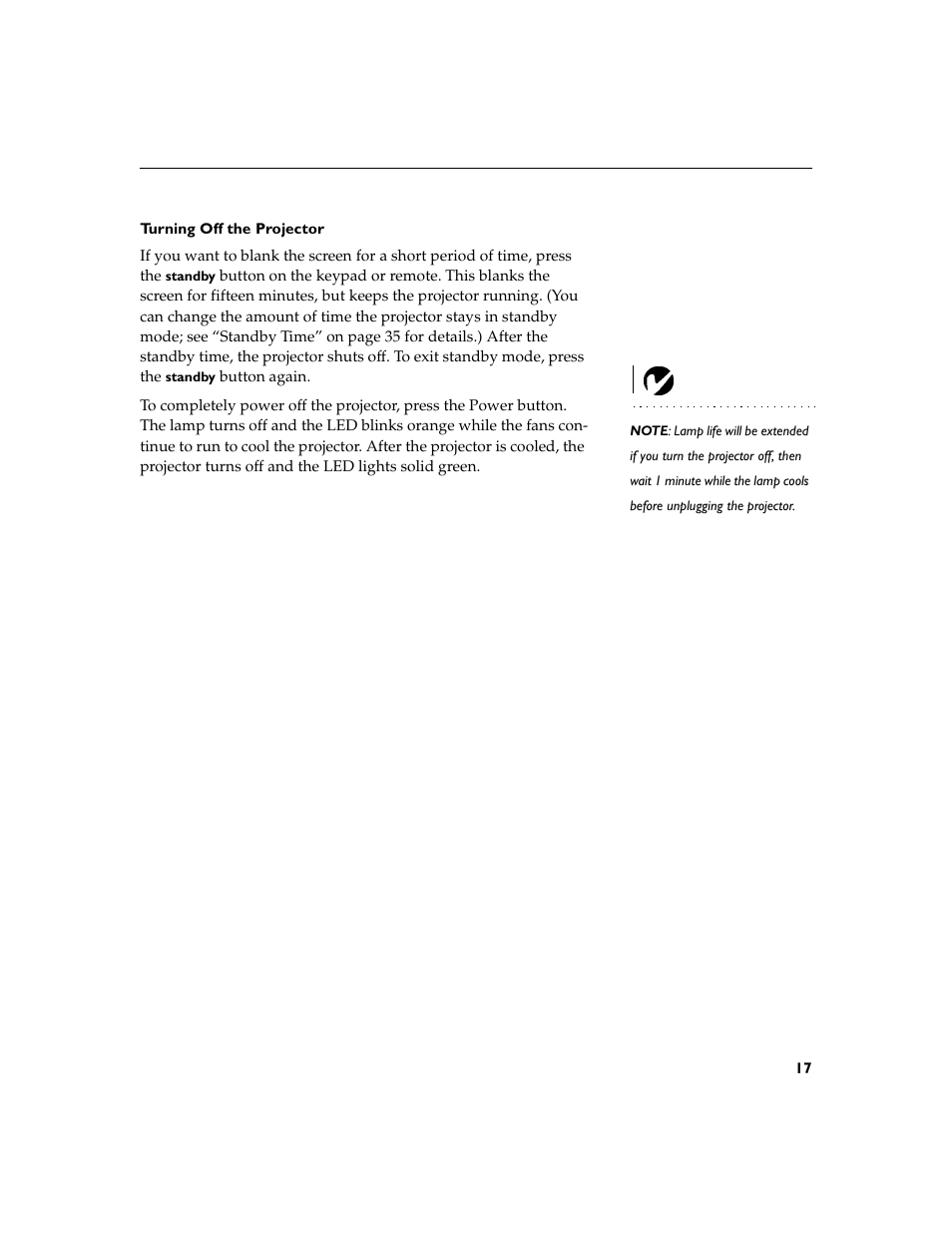 Heading2 - turning off the projector, Turning off the projector | InFocus XGA multimedia projector LP930 User Manual | Page 26 / 77