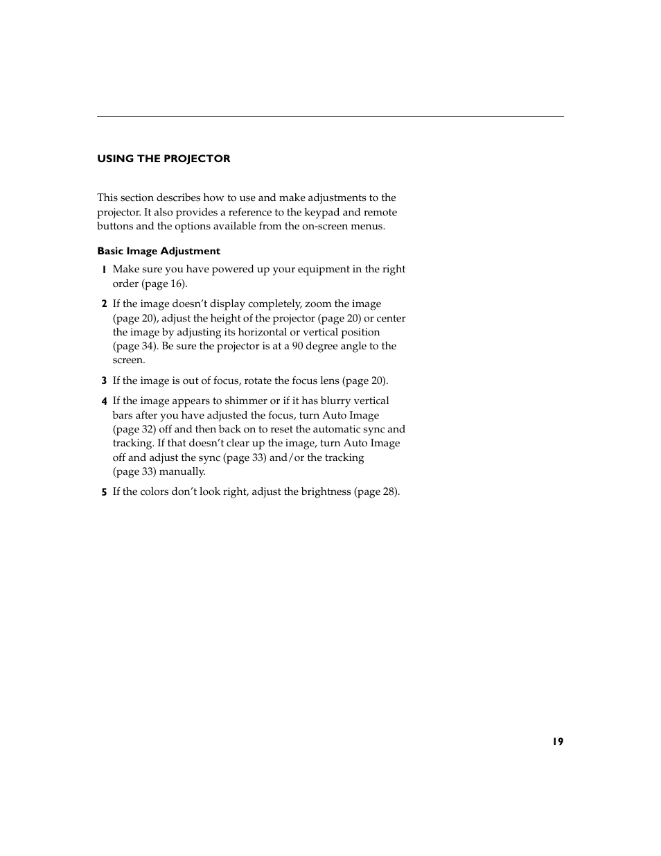 Heading1 - using the projector, Heading2 - basic image adjustment, Using the projector | Basic image adjustment | InFocus XGA multimedia projector LP930 User Manual | Page 28 / 77