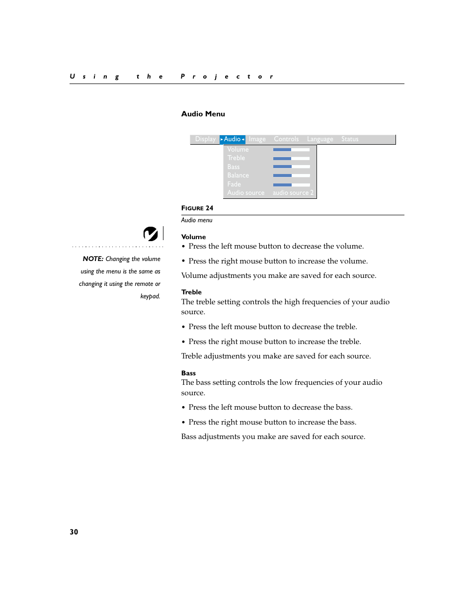 Heading2 - audio menu, Audio menu | InFocus XGA multimedia projector LP930 User Manual | Page 39 / 77