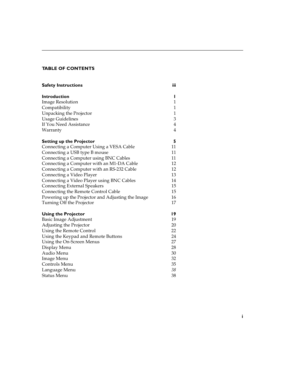 Heading1 - table of contents | InFocus XGA multimedia projector LP930 User Manual | Page 4 / 77