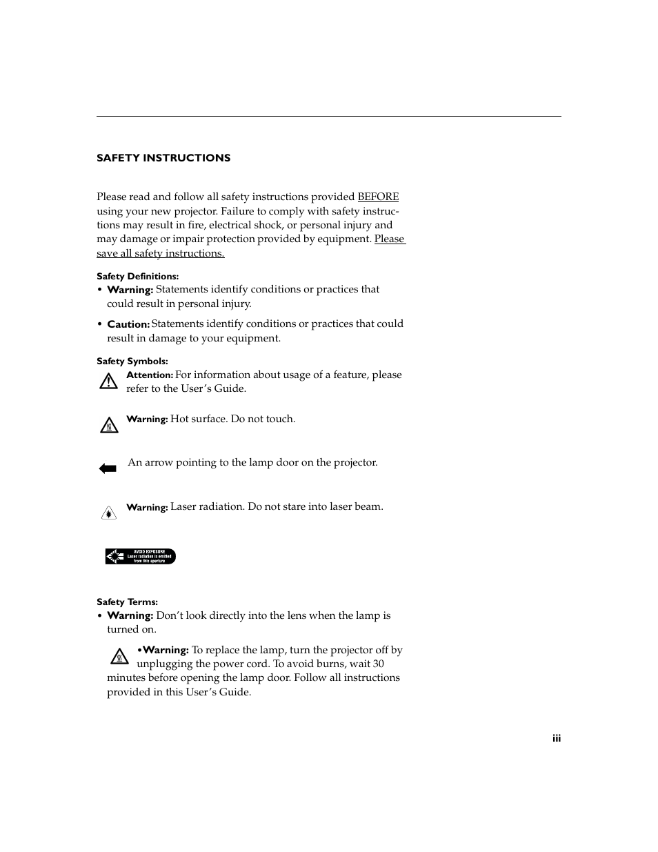Heading1 - safety instructions, Safety instructions | InFocus XGA multimedia projector LP930 User Manual | Page 6 / 77