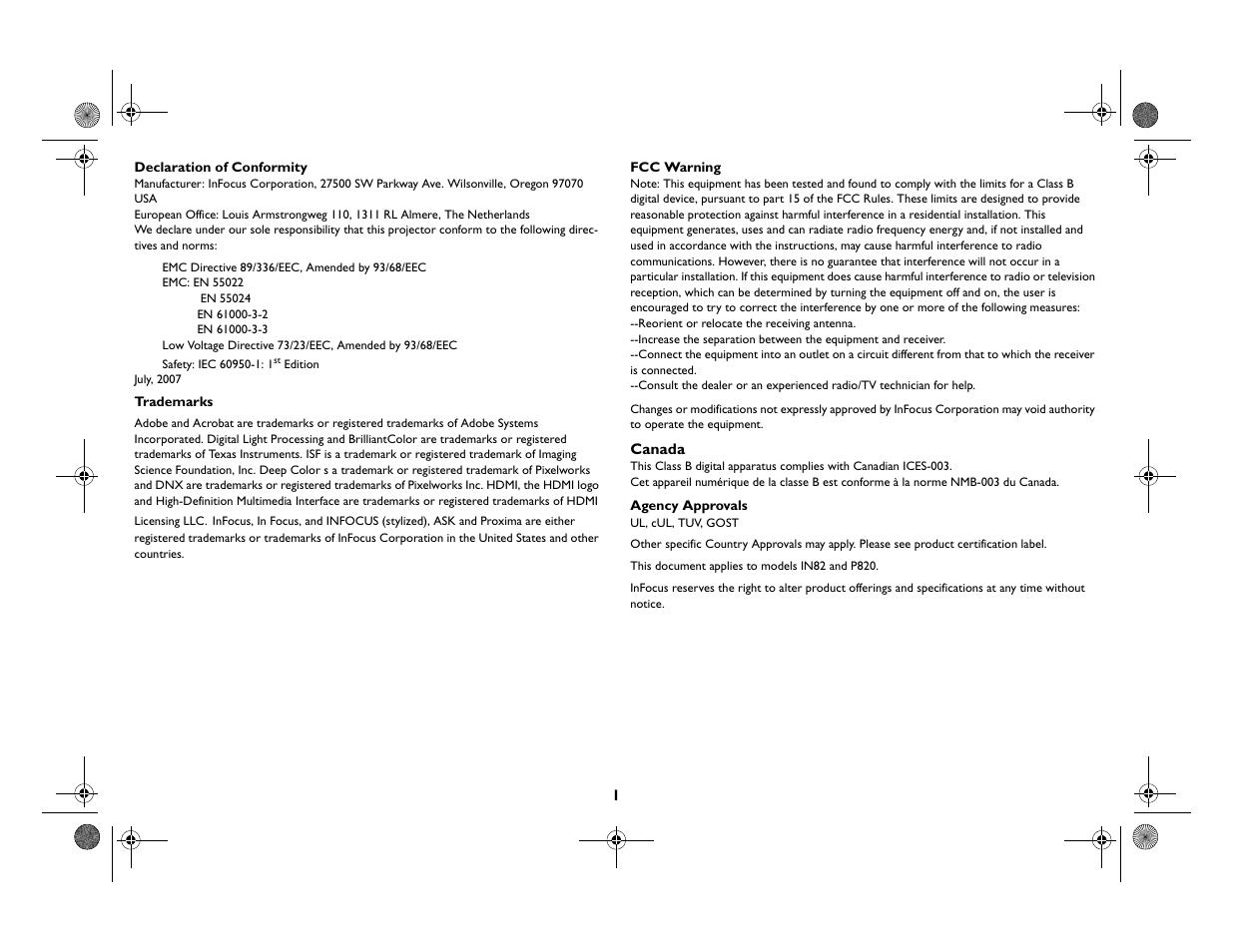 InFocus IN82 User Manual | Page 2 / 39