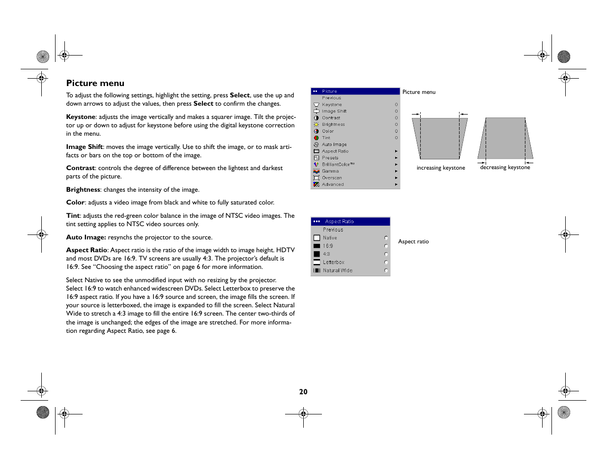 Picture menu | InFocus IN82 User Manual | Page 21 / 39