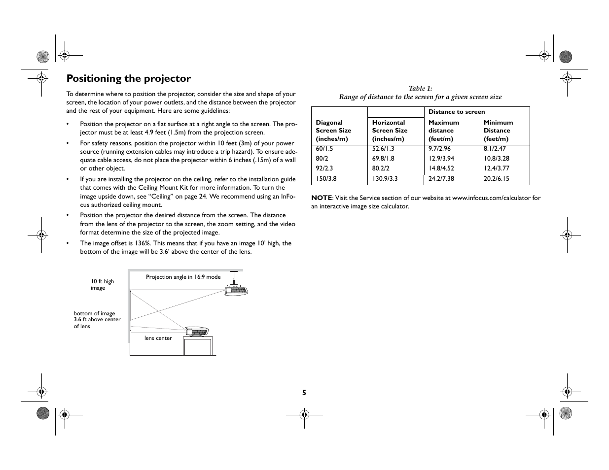 Positioning the projector | InFocus IN82 User Manual | Page 6 / 39