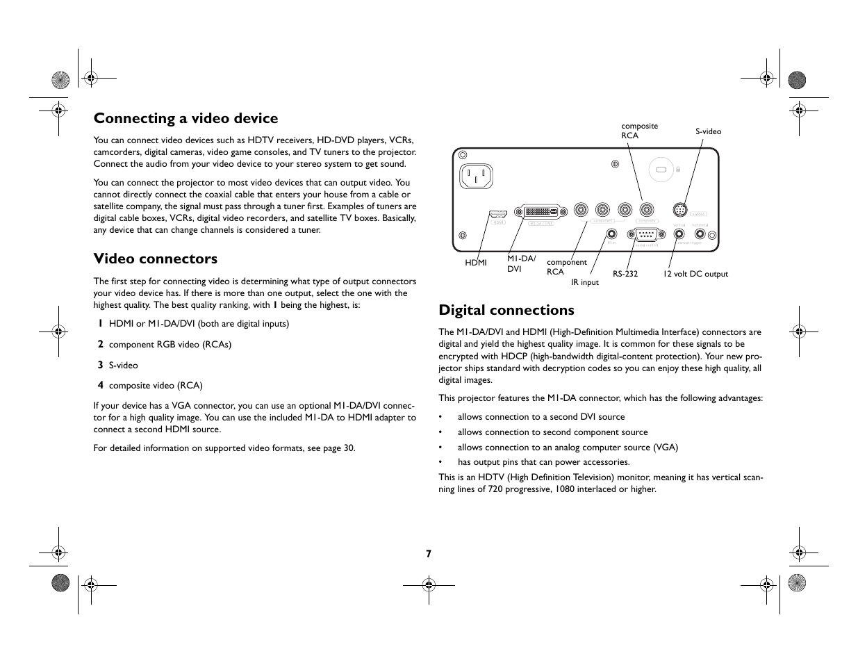 Connecting a video device, Video connectors, Digital connections | InFocus IN82 User Manual | Page 8 / 39