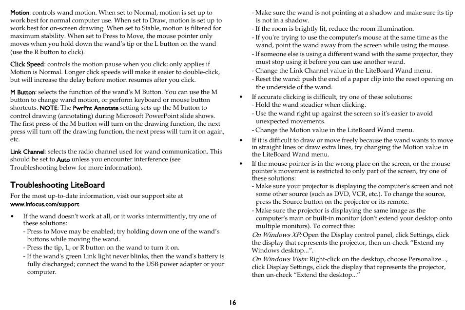 Troubleshooting liteboard | InFocus DISPLAY LINK IN3902LB User Manual | Page 17 / 51