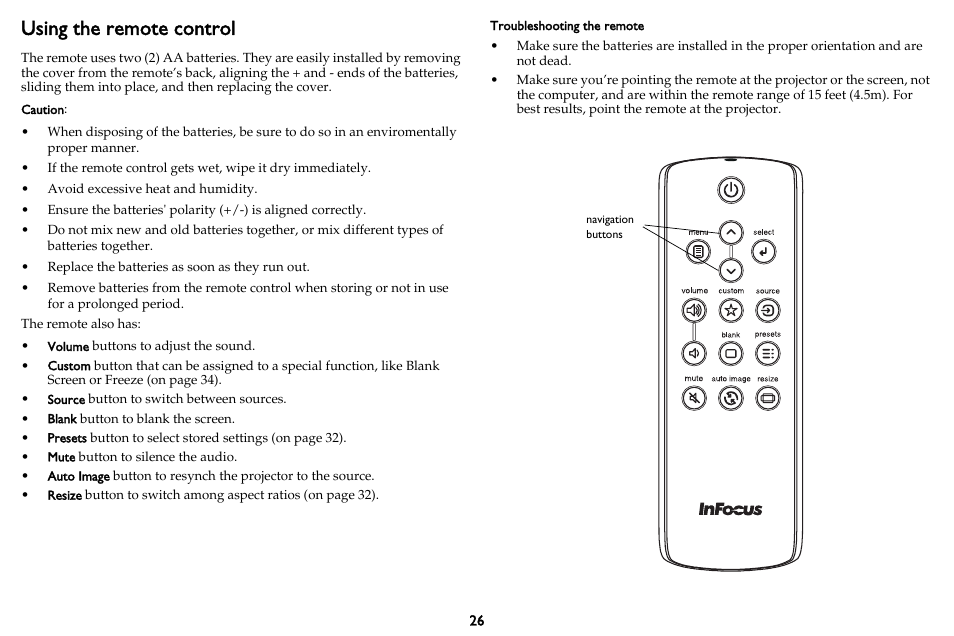 Using the remote control | InFocus DISPLAY LINK IN3902LB User Manual | Page 27 / 51