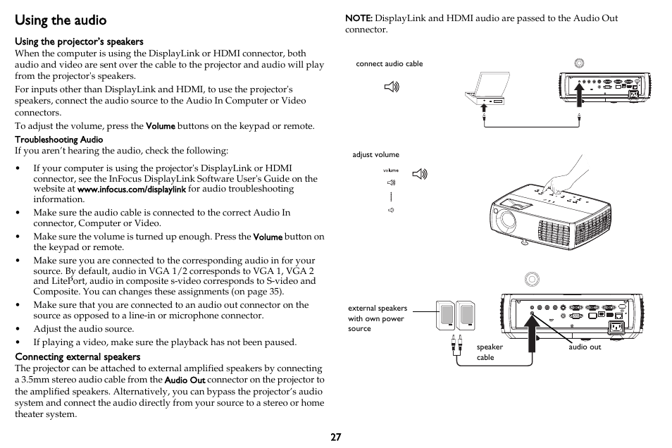 Using the audio | InFocus DISPLAY LINK IN3902LB User Manual | Page 28 / 51