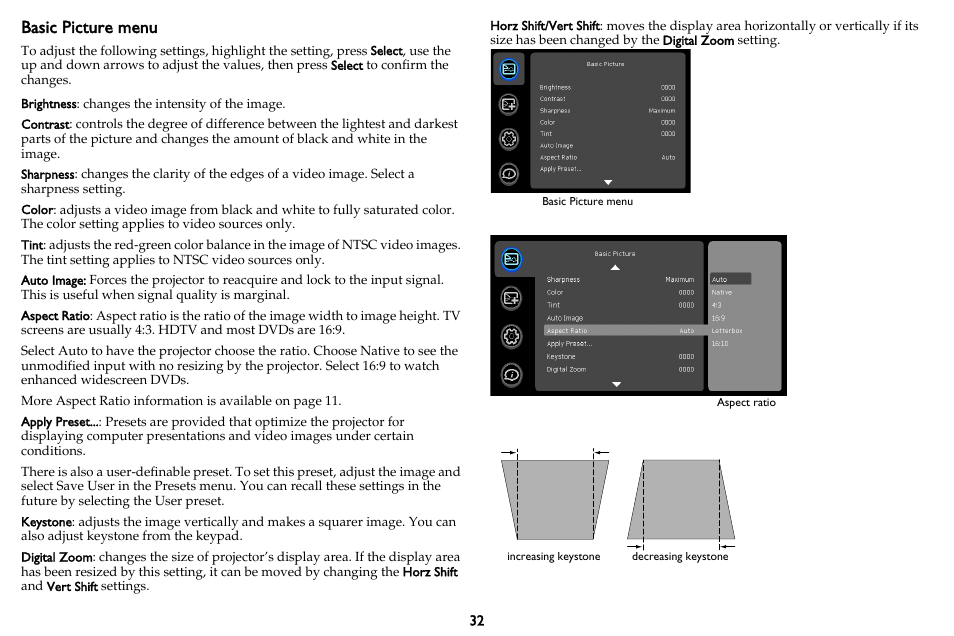 Basic picture menu | InFocus DISPLAY LINK IN3902LB User Manual | Page 33 / 51