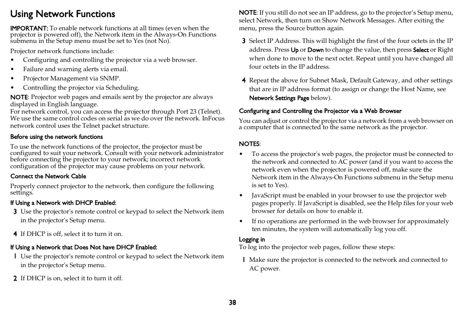 Using network functions | InFocus DISPLAY LINK IN3902LB User Manual | Page 39 / 51