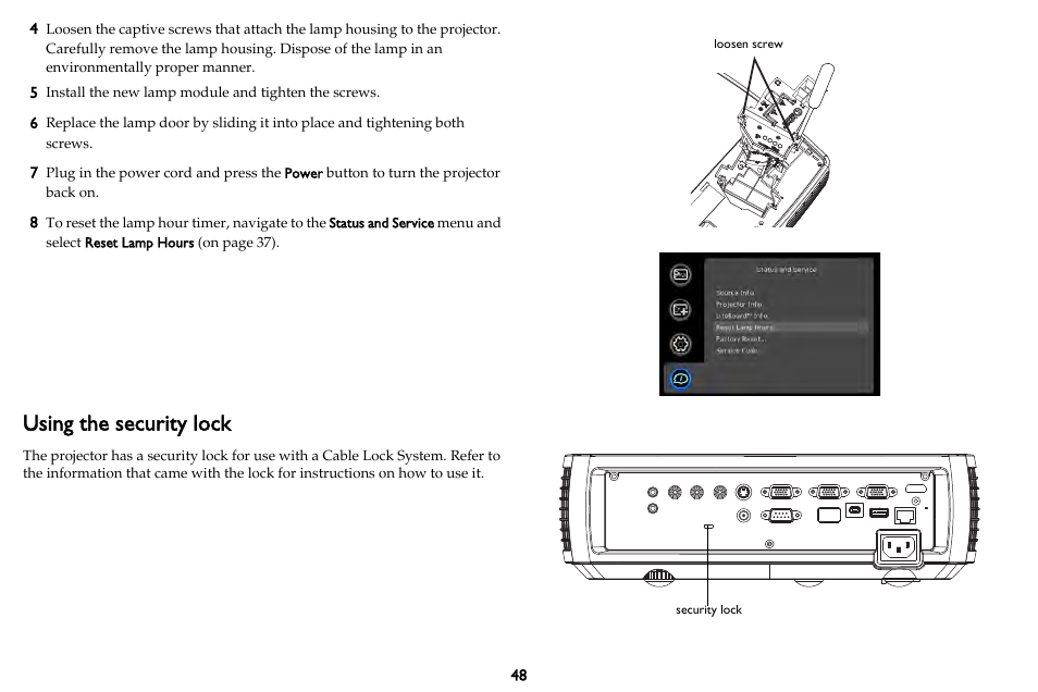Using the security lock | InFocus DISPLAY LINK IN3902LB User Manual | Page 49 / 51
