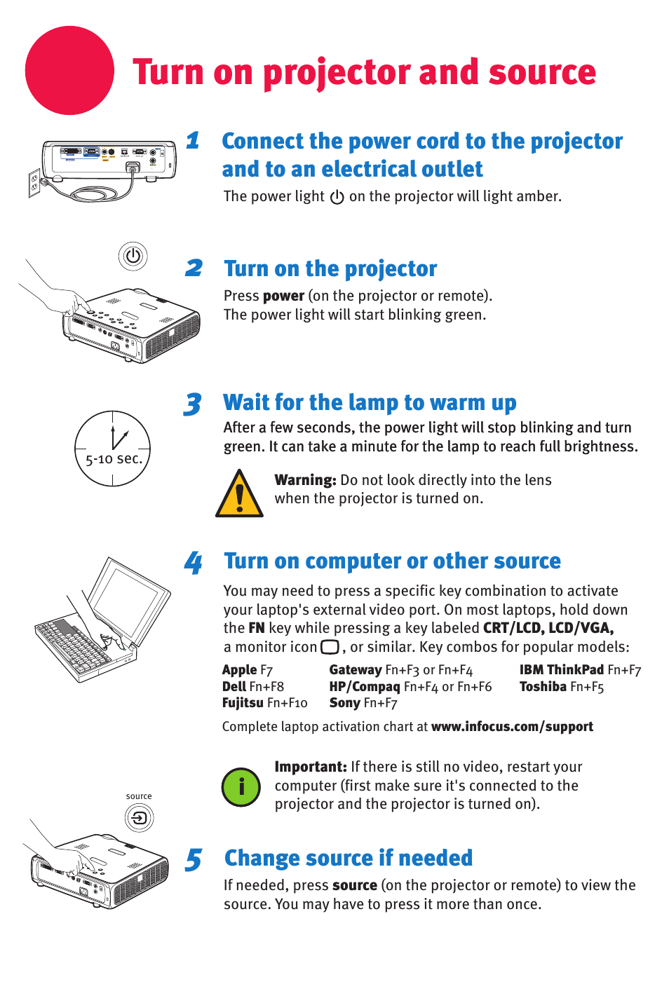 Turn on projector and source | InFocus IN35 User Manual | Page 4 / 8