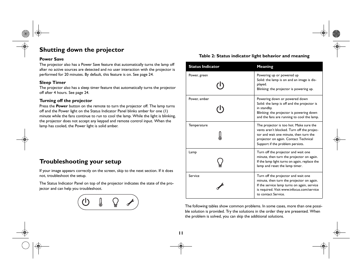 Shutting down the projector, Troubleshooting your setup | InFocus Play Big IN82 User Manual | Page 12 / 39