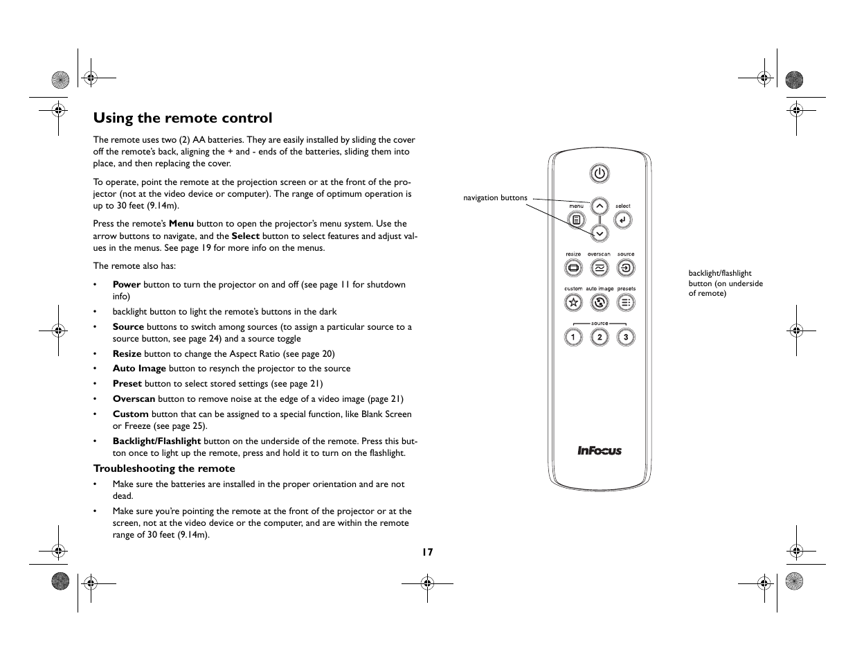 Using the remote control | InFocus Play Big IN82 User Manual | Page 18 / 39